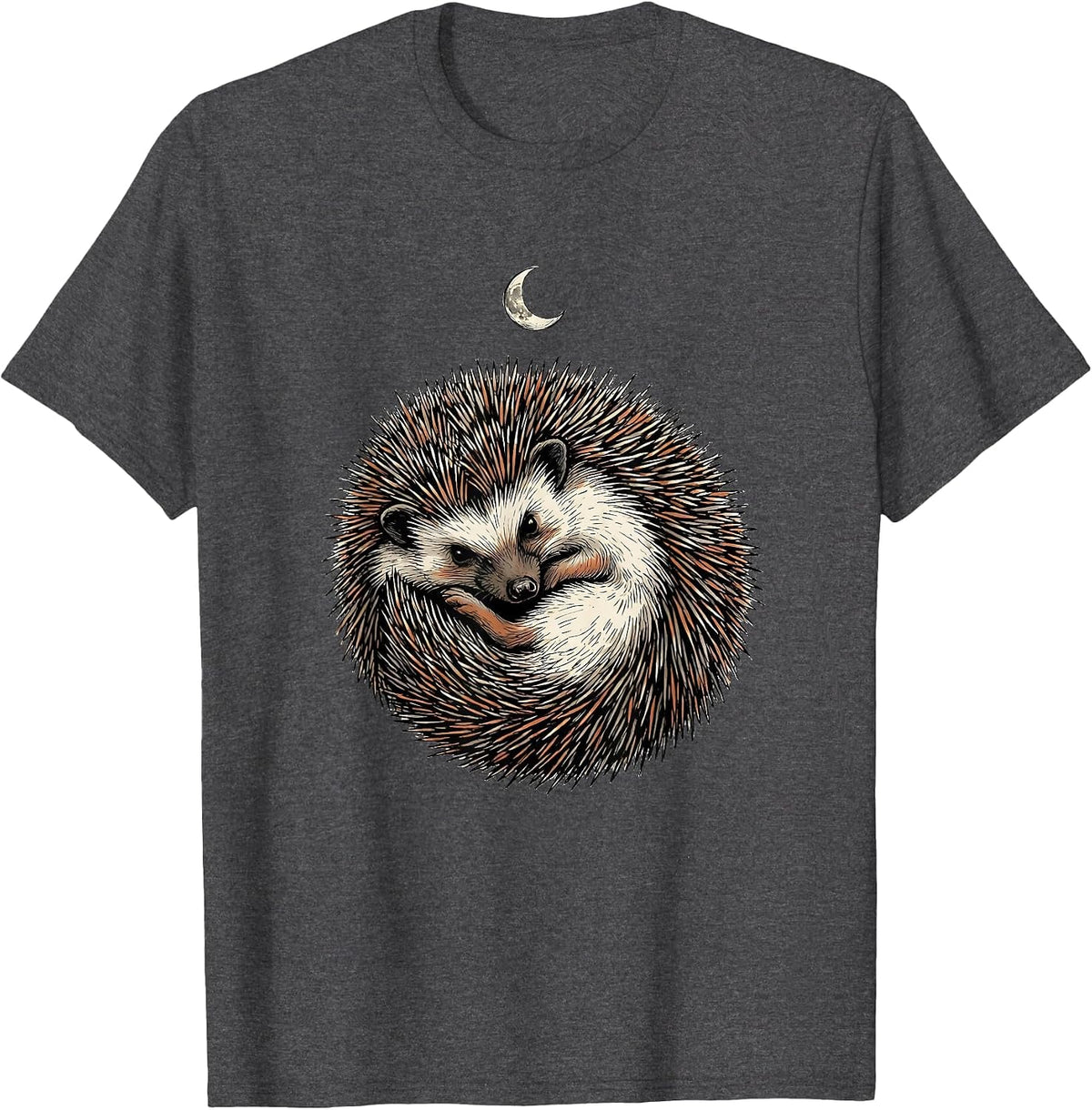 Curling Hedgehog Hand-Sketched Cute Animal Lover Gift T-Shirt - Dark Heather Grey