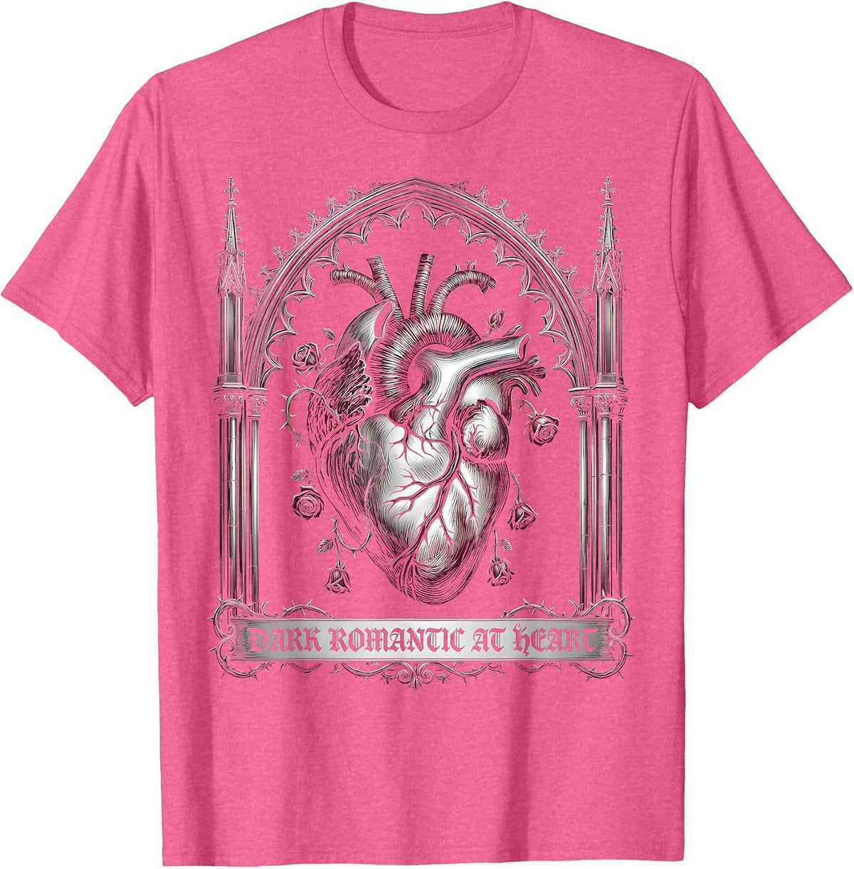 Dark Romantic At Heart Gothic Design T-Shirt - Pink Heather