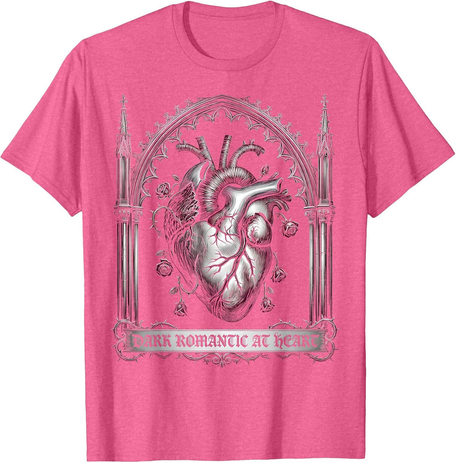 Dark Romantic At Heart Gothic Design T-Shirt - Pink Heather