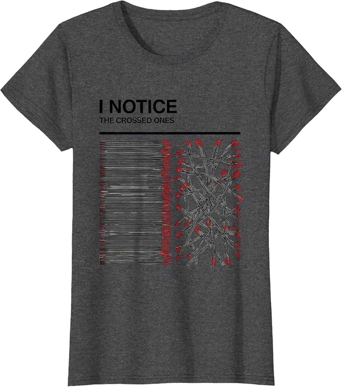 Women's I Notice The Crossed Ones Funny Electrician Skeleton Humor T-Shirt - Dark Heather Grey