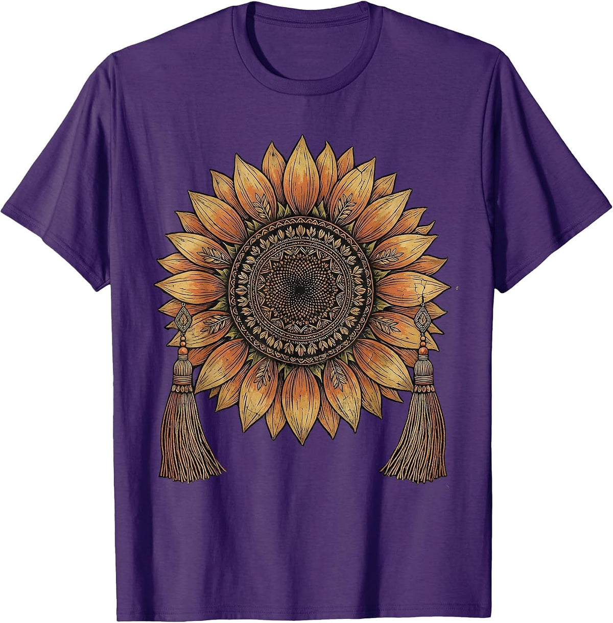 Sunflower Tassel Earrings Summer Boho Floral Design T-Shirt - Purple