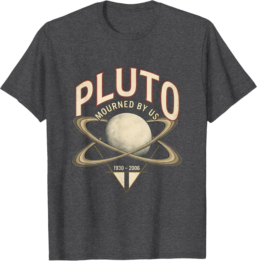 Men's Pluto Mourned By Us 1930-2006 Funny Science Nerd Space Humor T-Shirt - Dark Heather Grey
