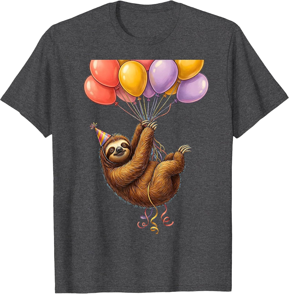 Sloth Birthday Balloon Funny Birthday Gift T-Shirt - Dark Heather Grey
