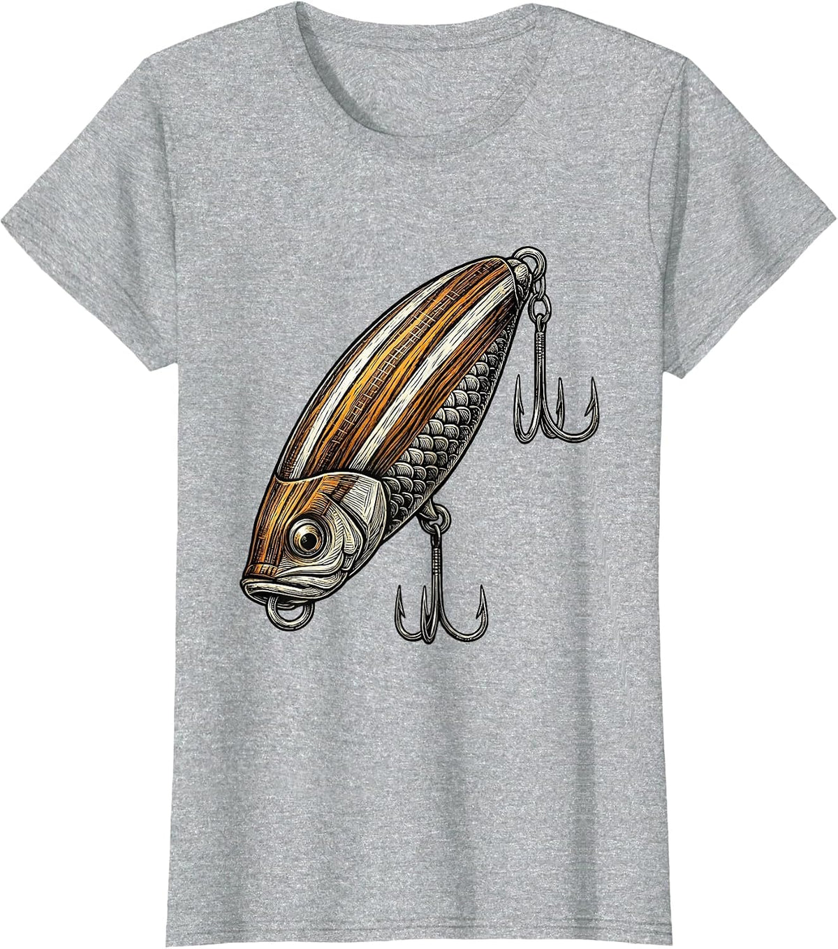 Women's Vintage Fishing Lure Treble Hook Illustration T-Shirt - Heather Grey