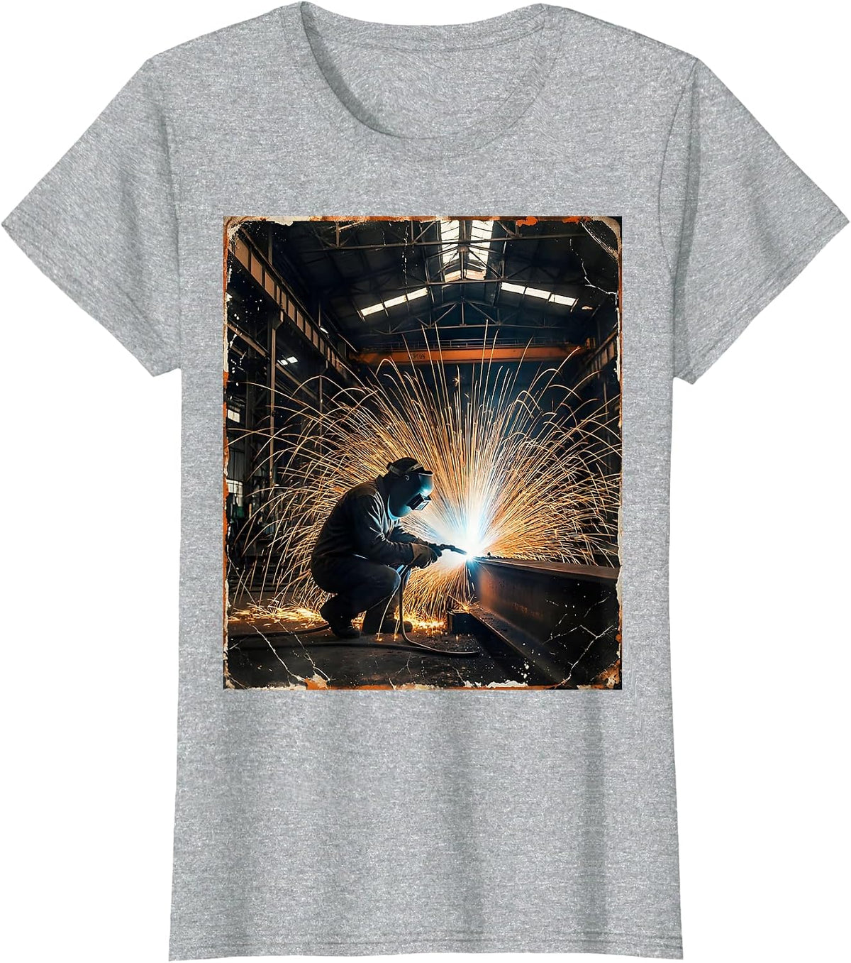 Women's Arc Flash Welder Dark Industrial Warehouse Scene T-Shirt - Heather Grey