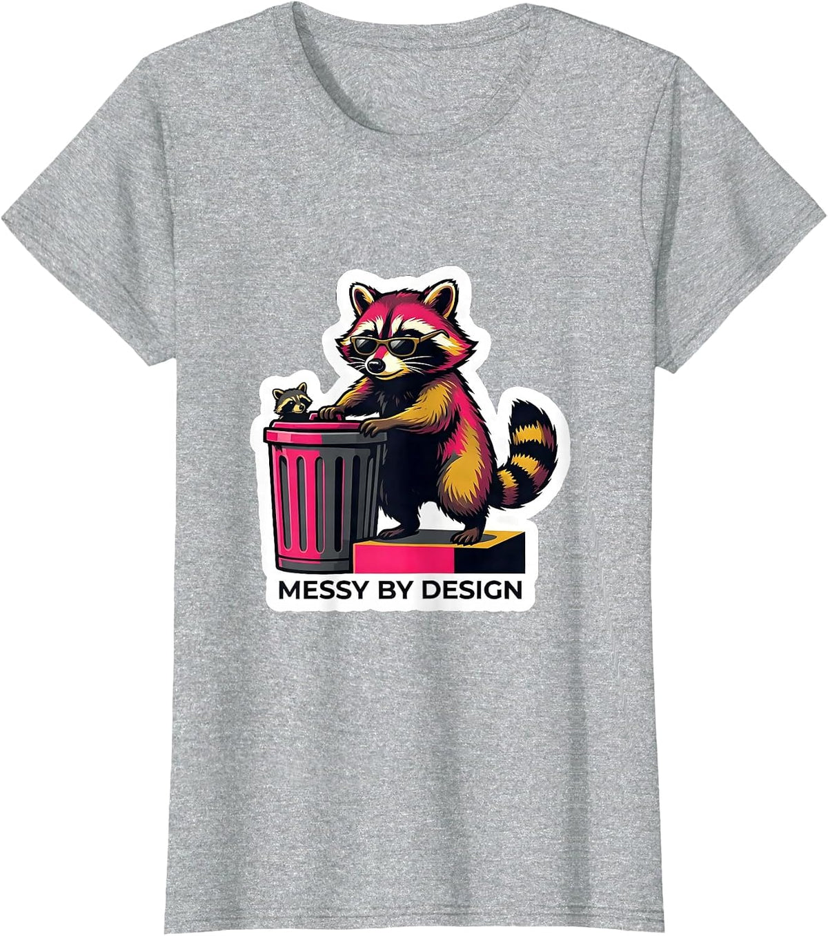 Women's Messy By Design Funny Raccoon Meme Bootleg Graphic T-Shirt - Heather Grey