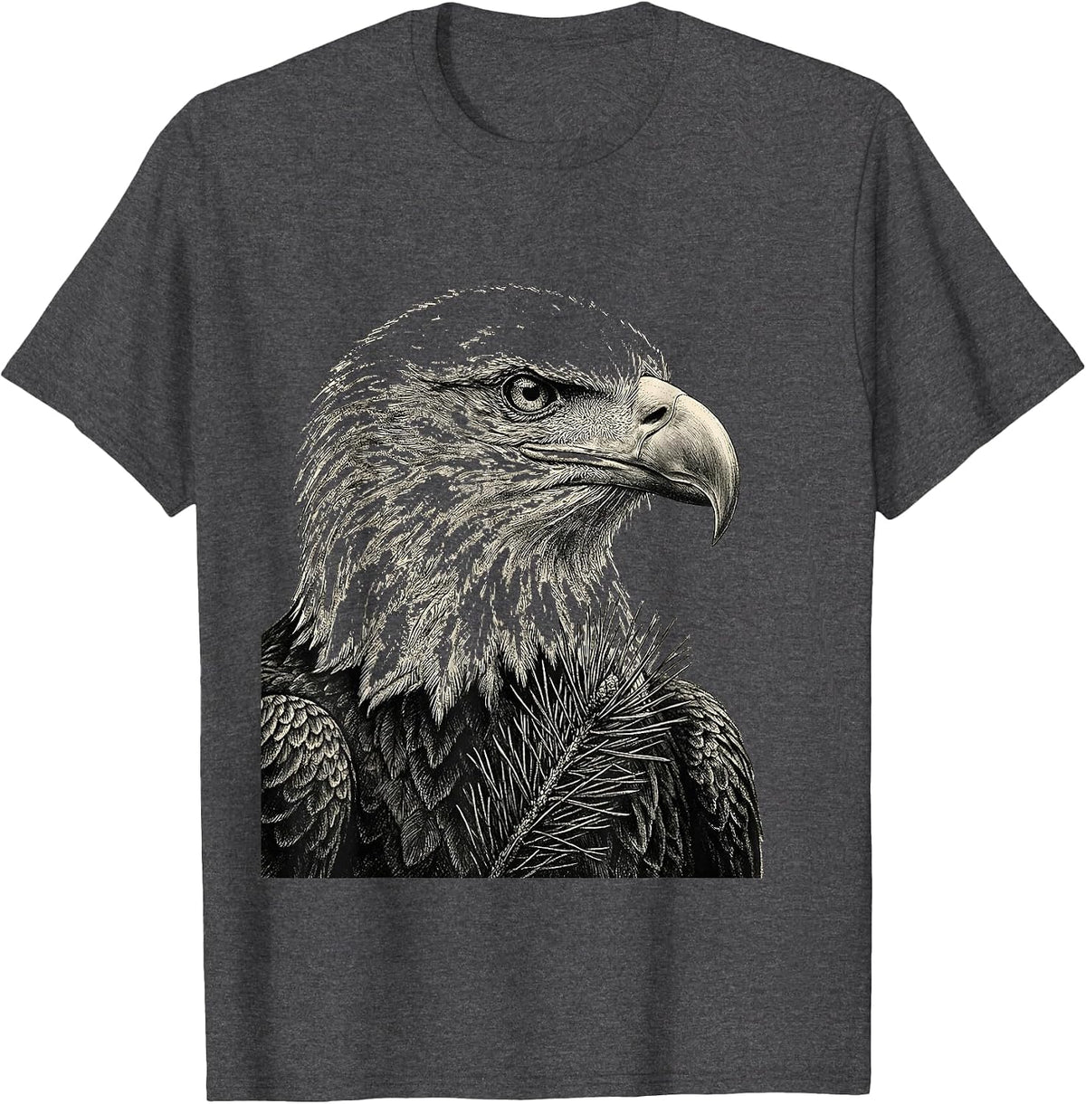 Men's Bald Eagle Head Monochromatic Wildlife Portrait T-Shirt - Dark Heather Grey
