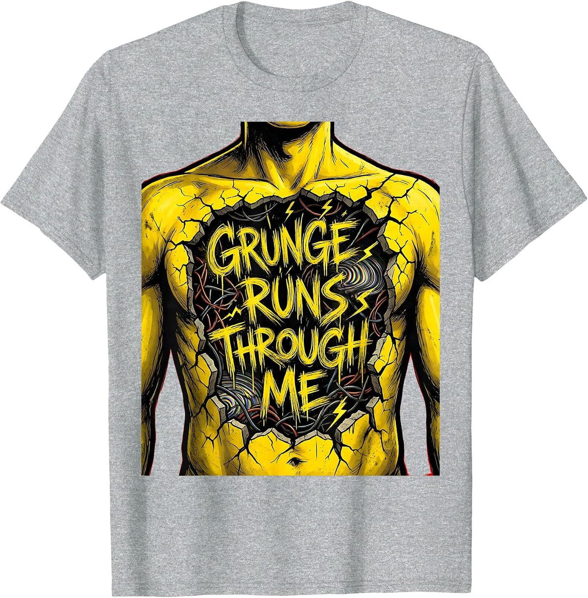 Men's Grunge Runs Through Me Music Culture Design T-Shirt - Heather Grey