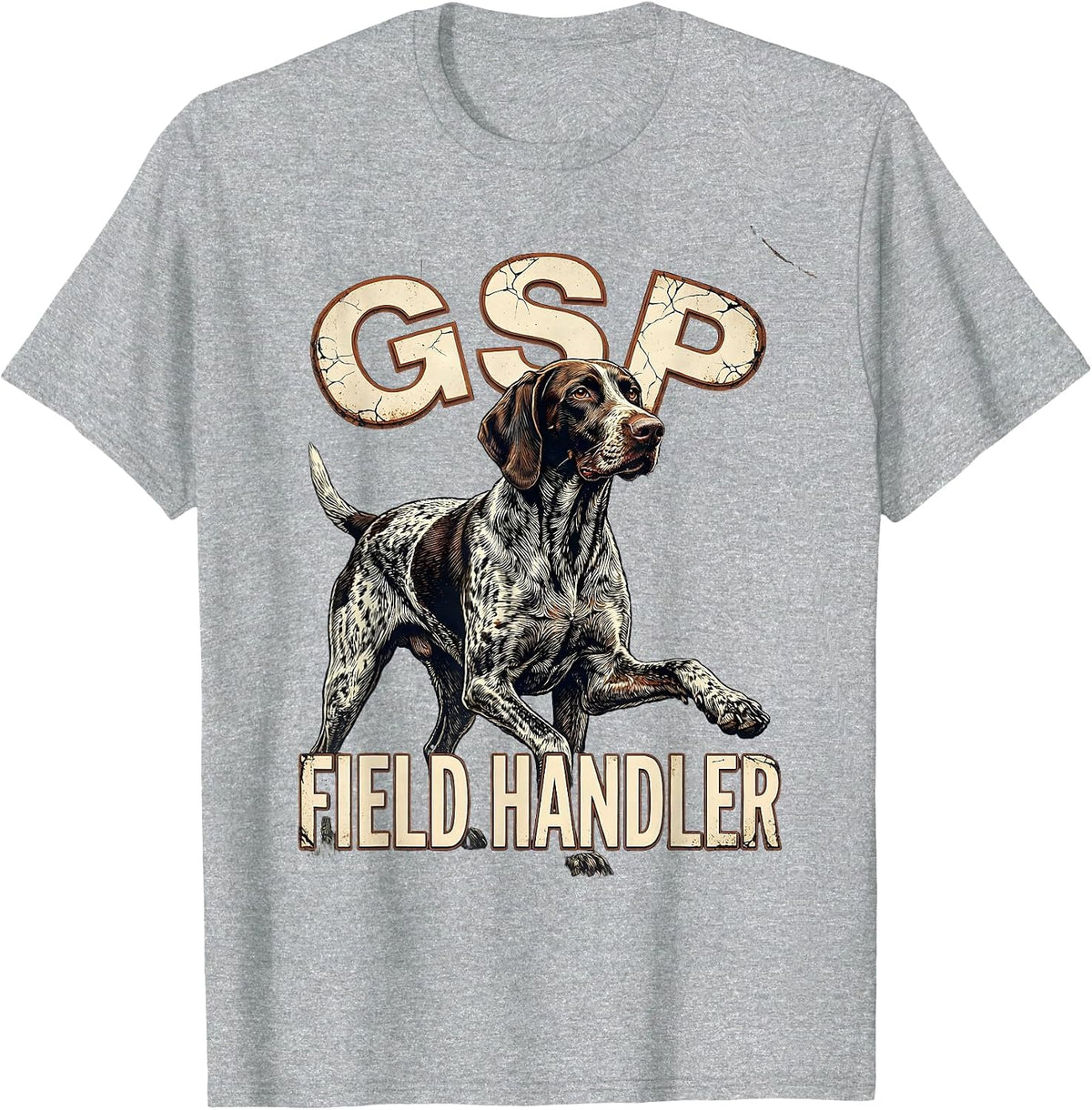 Men's GSP Field Handler Distressed German Shorthaired Pointer Dog T-Shirt - Heather Grey