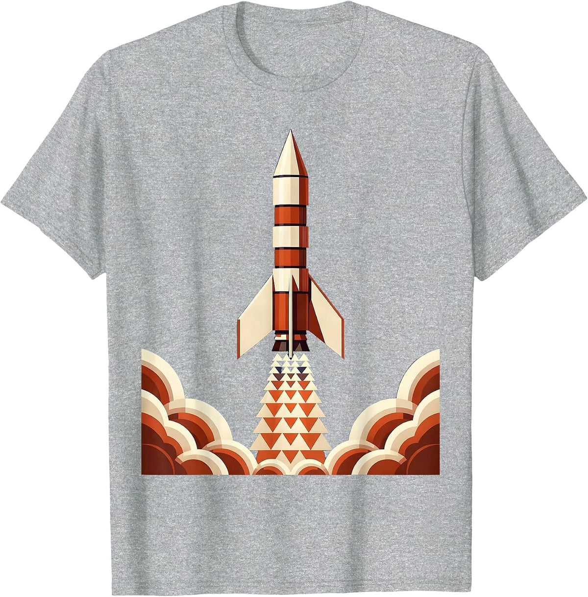 Men's Vintage Rocket Ship Launching Through Clouds T-Shirt - Heather Grey