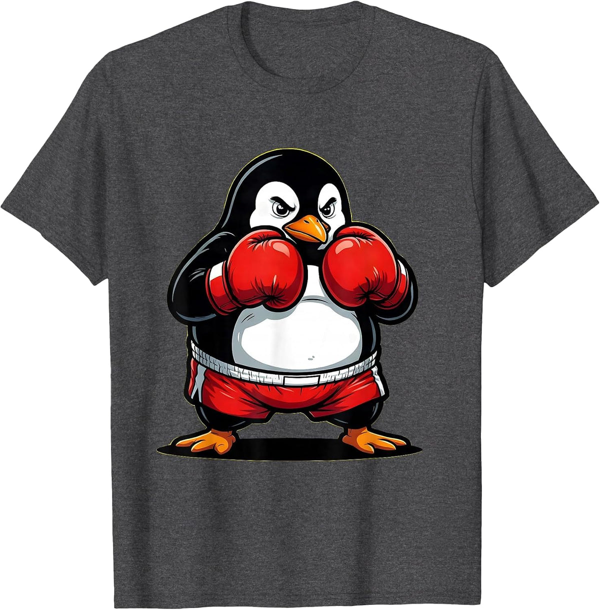 Penguin Boxer Fighting Stance Graphic Tee T-Shirt - Dark Heather Grey