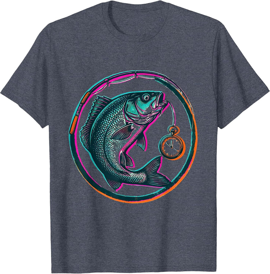 Fishing Carp Badge Risograph Humor Boys Kids T-Shirt - Heather Blue