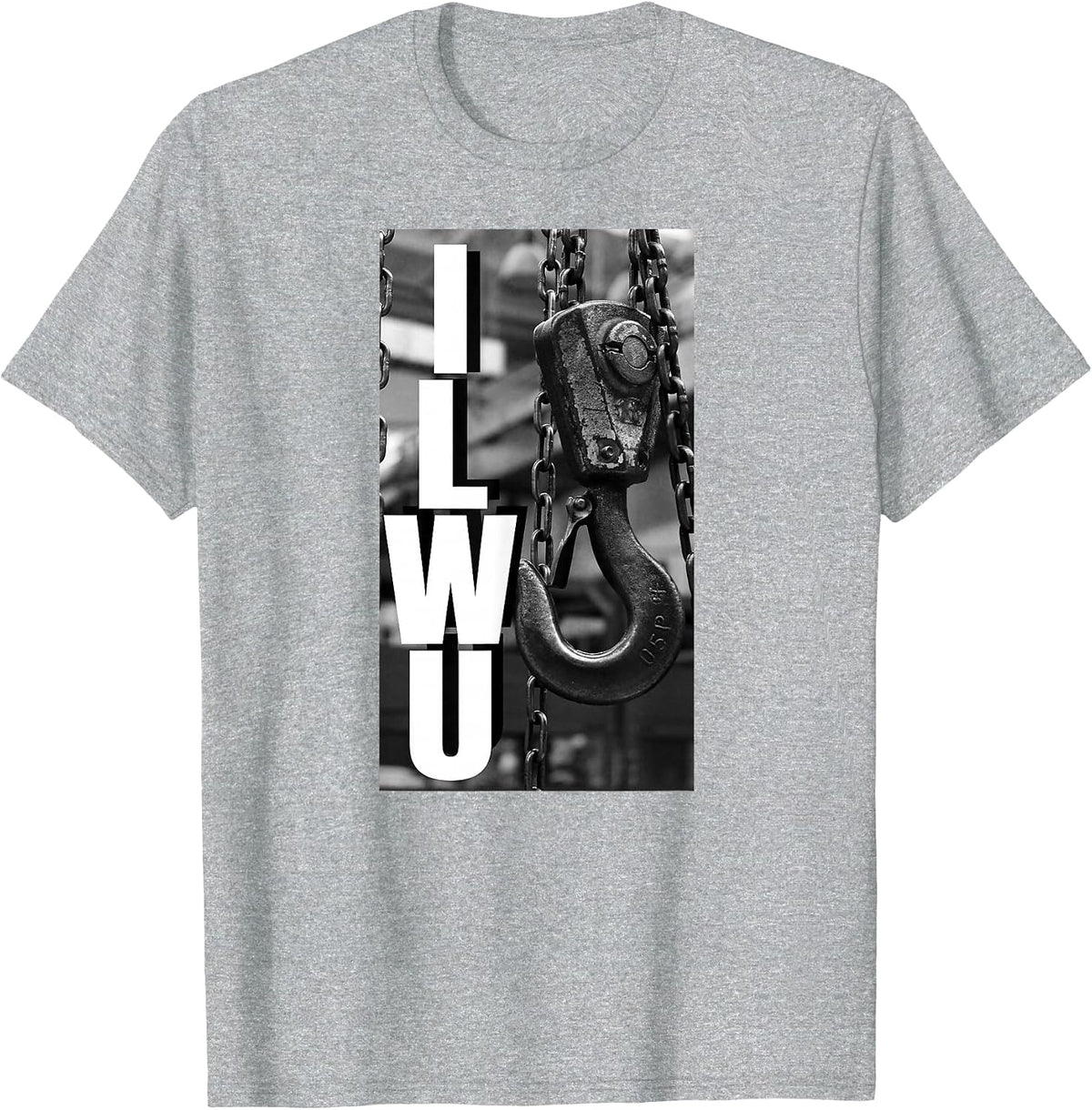 ILWU Cargo Hook Vintage Black and White T-Shirt - Heather Grey