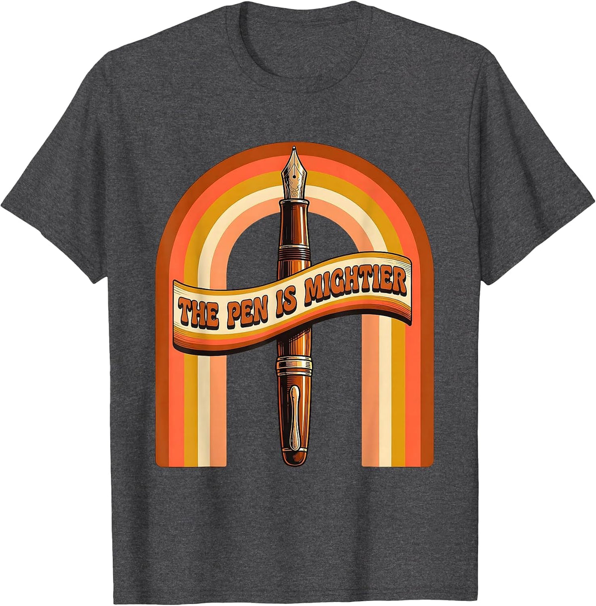 The Pen Is Mightier English Teacher Design T-Shirt - Dark Heather Grey