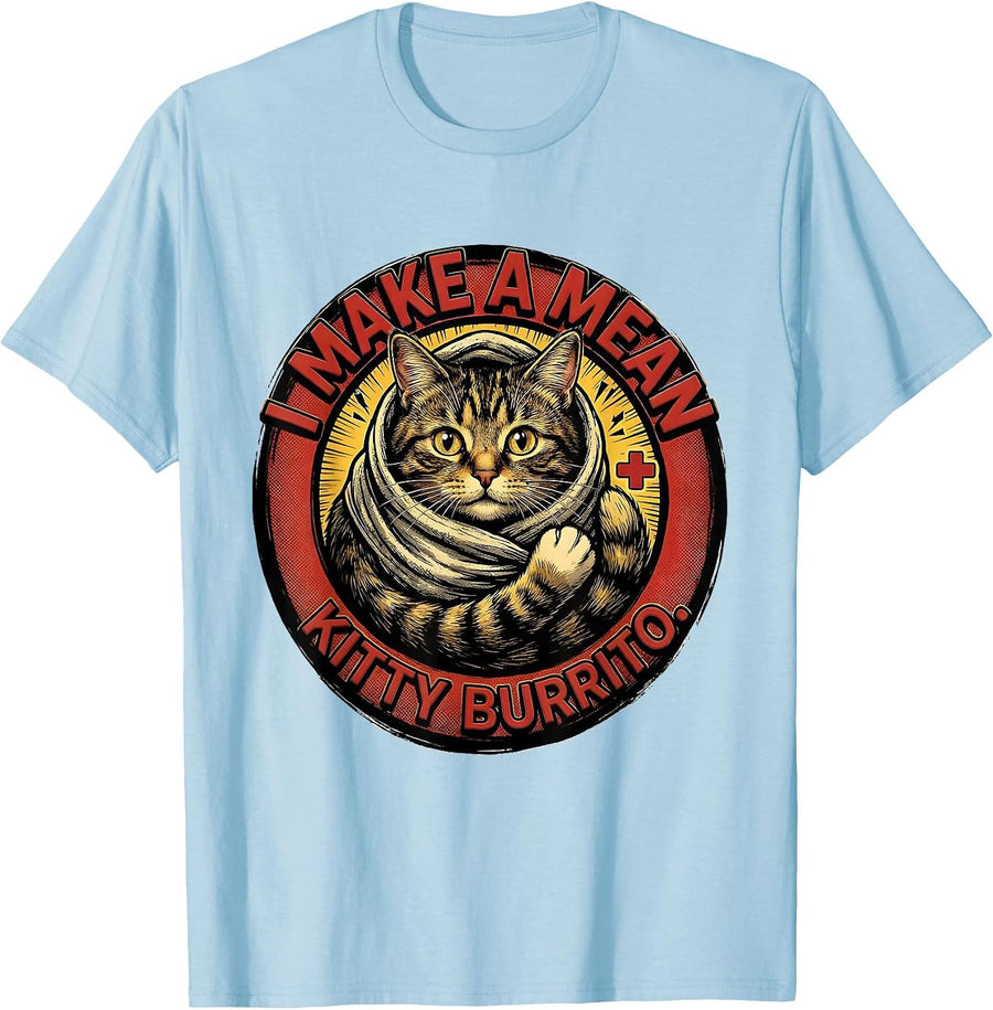 Men's I Make A Mean Kitty Burrito Funny Veterinarian Vet Tech Gift T-Shirt - Baby Blue