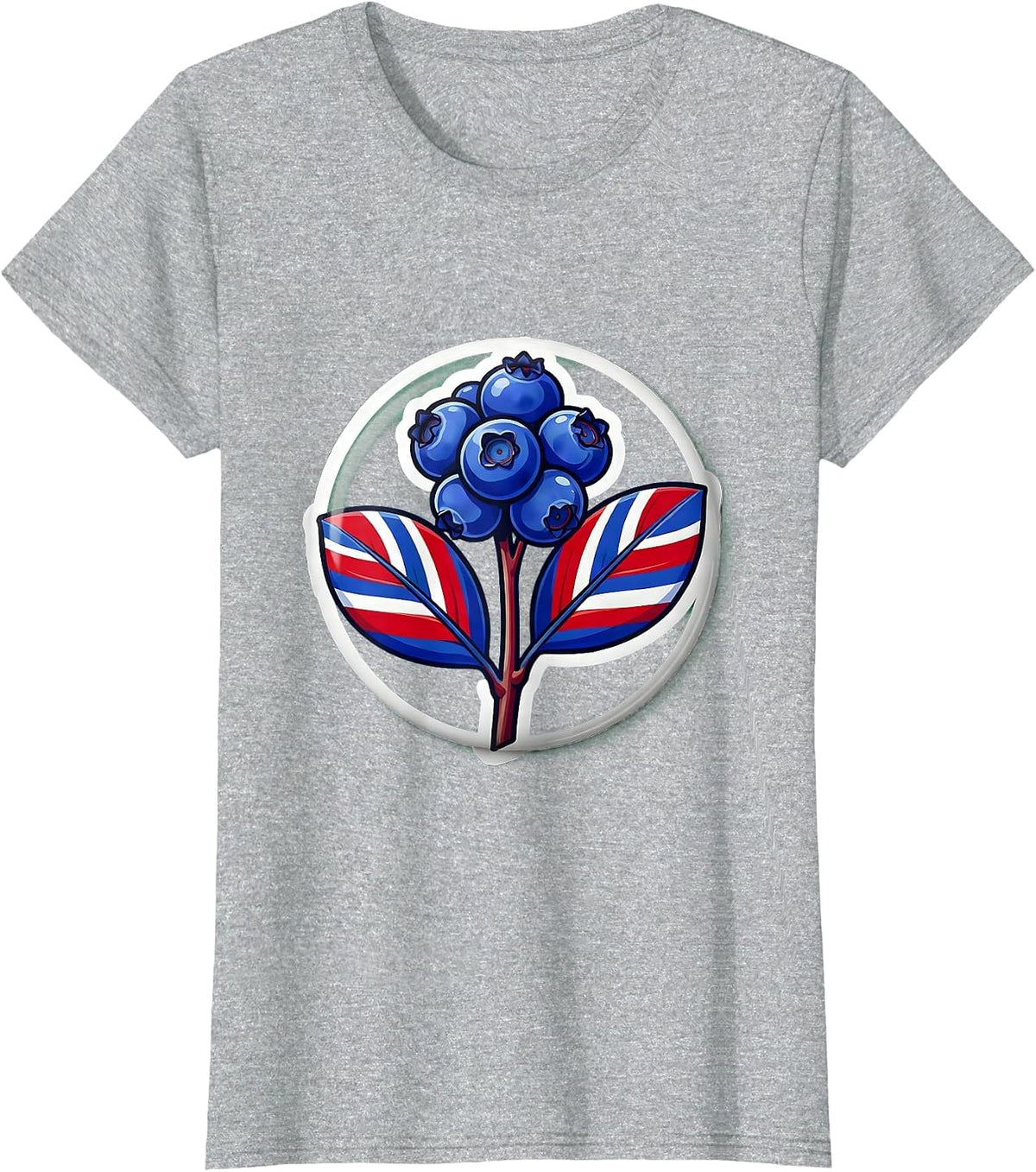 Red White Blue Blueberry Plant Patriotic Design T-Shirt - Heather Grey