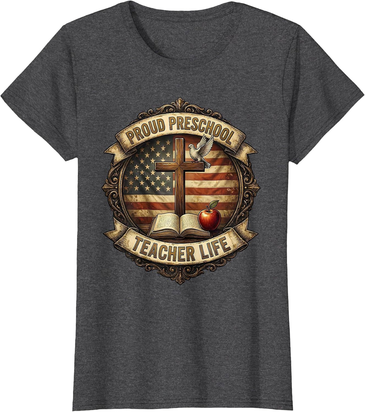 Women's Proud Preschool Teacher Life Educator Design T-Shirt - Dark Heather Grey