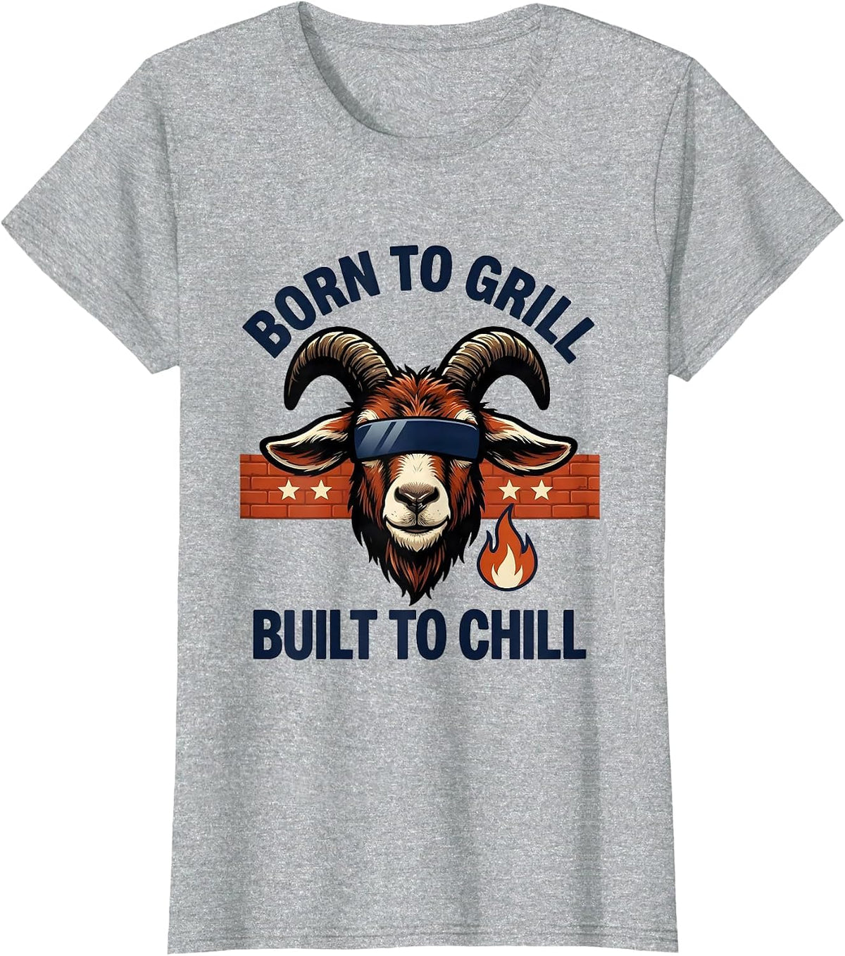 Women's Born To Grill, Built To Chill Funny Goat with Sunglasses T-Shirt - Heather Grey