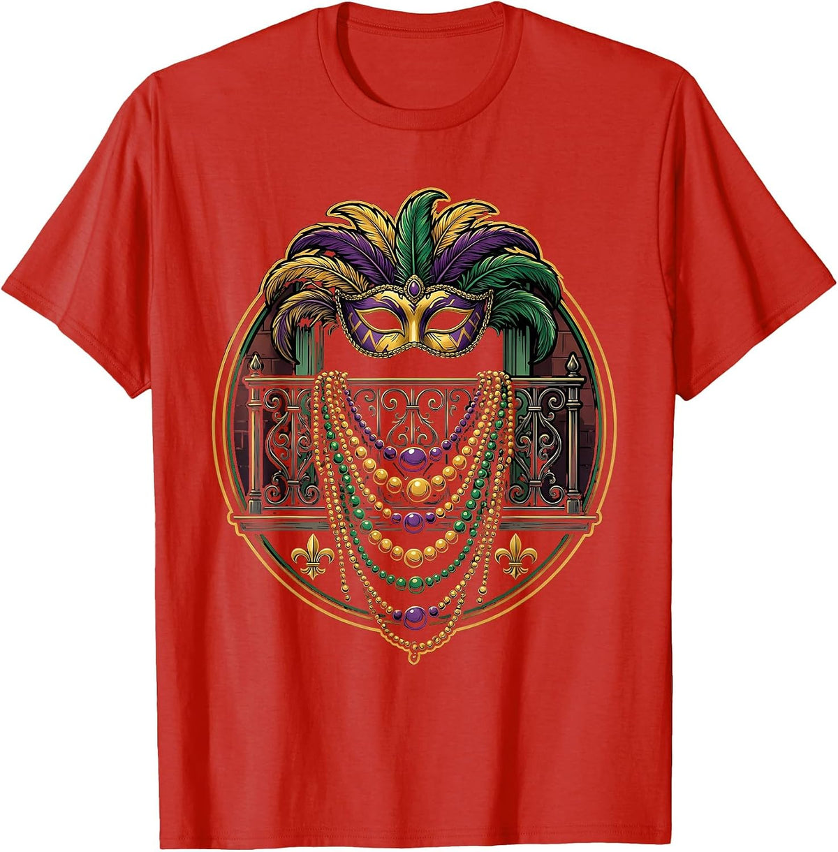 Men's Mardi Gras Bourbon Street Balcony Beads Design T-Shirt - Red