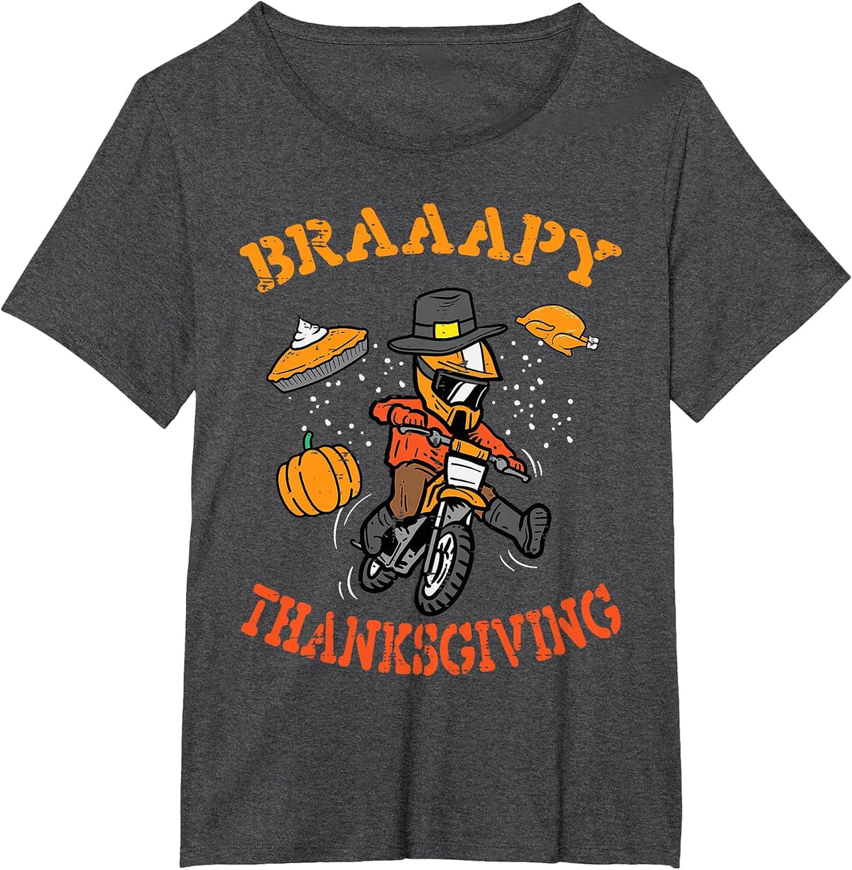 Braaapy Thanksgiving Motocross Dirt Bike Biker Men Boys Kids T-Shirt - Dark Heather Grey