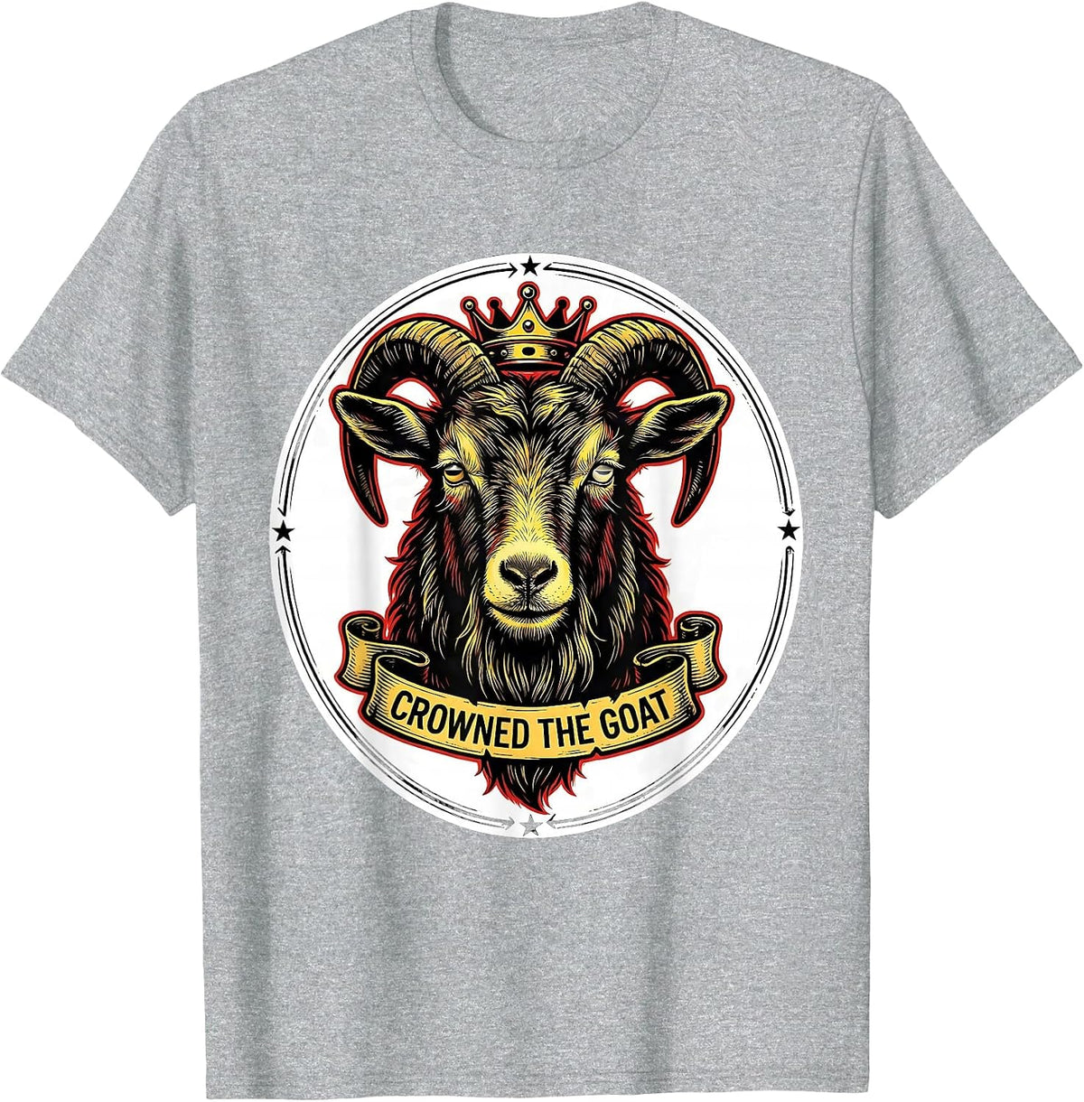 Men's Crowned The Goat Tattoo Bold Goat Humor Novelty T-Shirt - Heather Grey