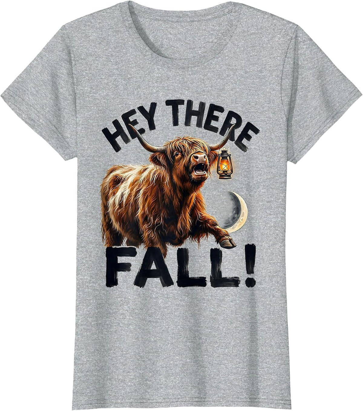 Hey There, Fall! Whimsical Highland Cow Fall Halloween Humor T-Shirt - Heather Grey