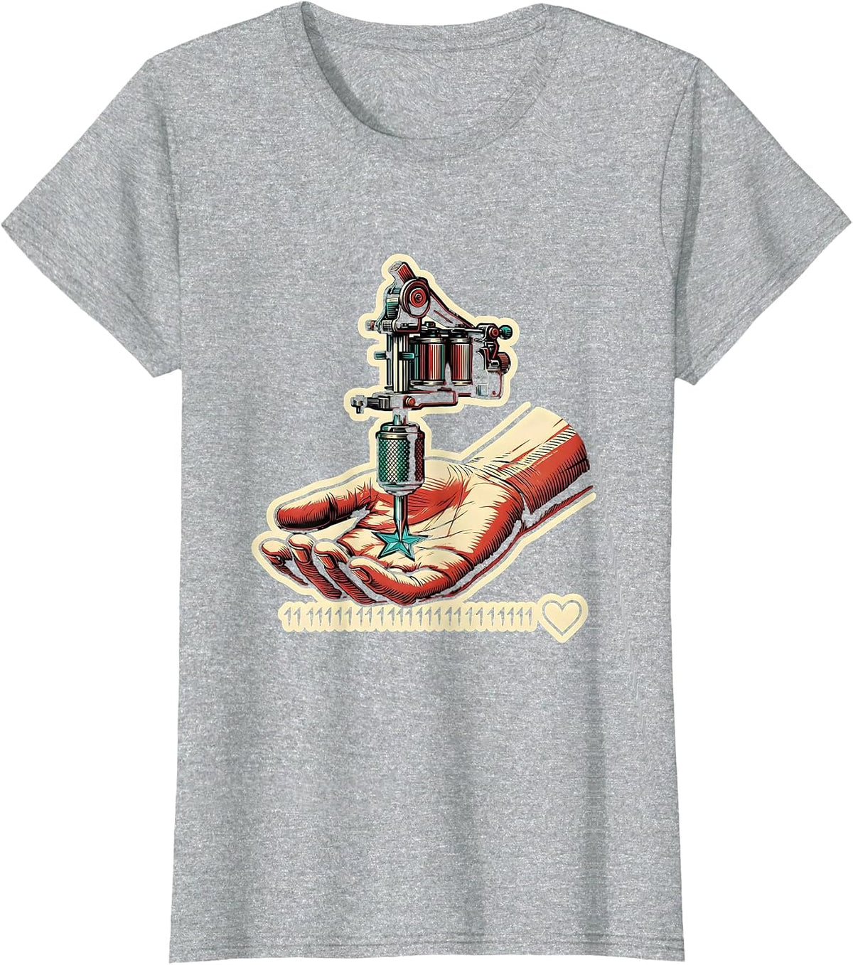 Women's Tattoo Machine Bold Outline Funny Tattoo Enthusiast Humor T-Shirt - Heather Grey