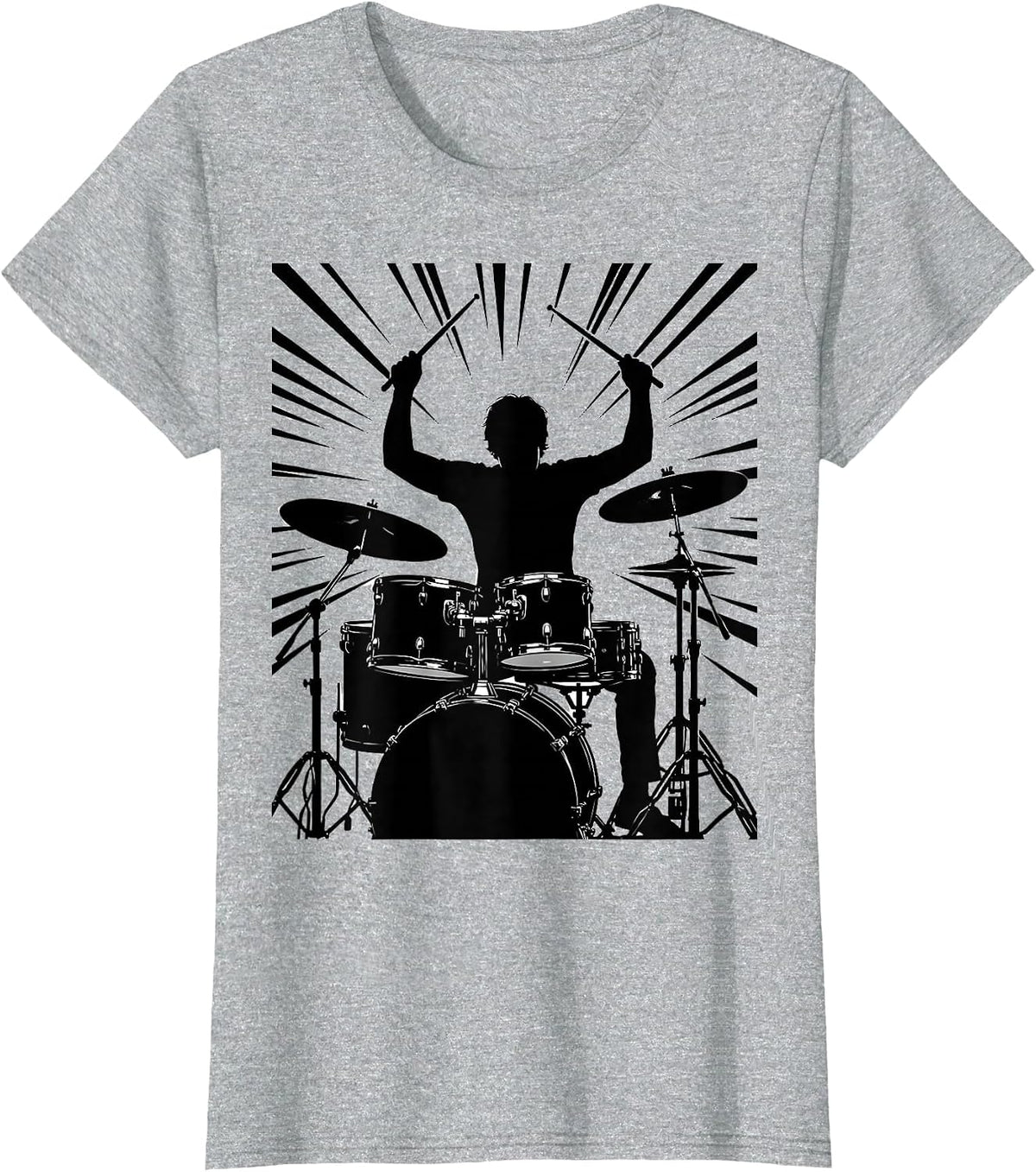 Drummer With Flying Drumsticks Concert Graphic T-Shirt - Heather Grey
