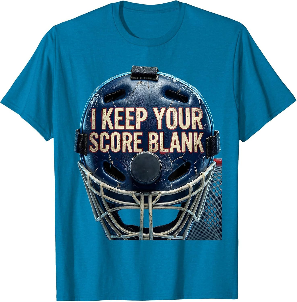 I Keep Your Score Blank Distressed Hockey Goalie Humor T-Shirt - Sapphire Blue