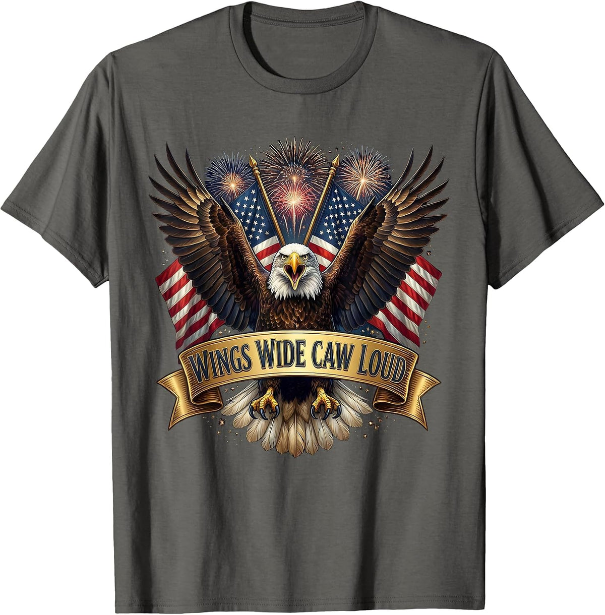 Men's Wings Wide Caw Loud Crow Bird Design T-Shirt - Asphalt Grey