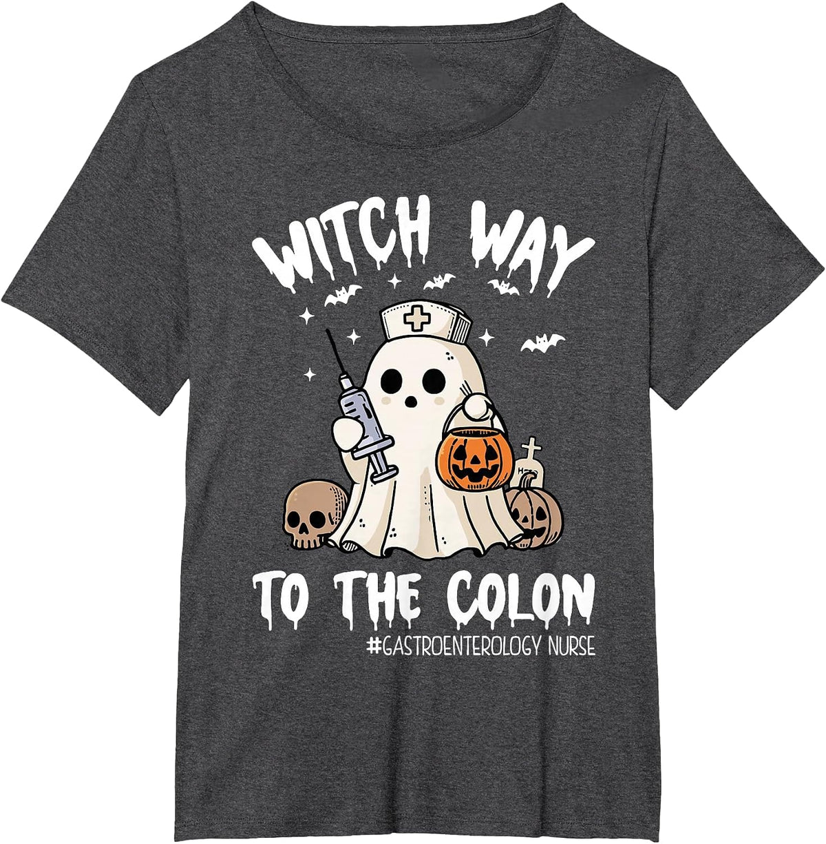 Gastroenterology Nurse Halloween Endo Nurse Ghost Endoscopy T-Shirt - Dark Heather Grey