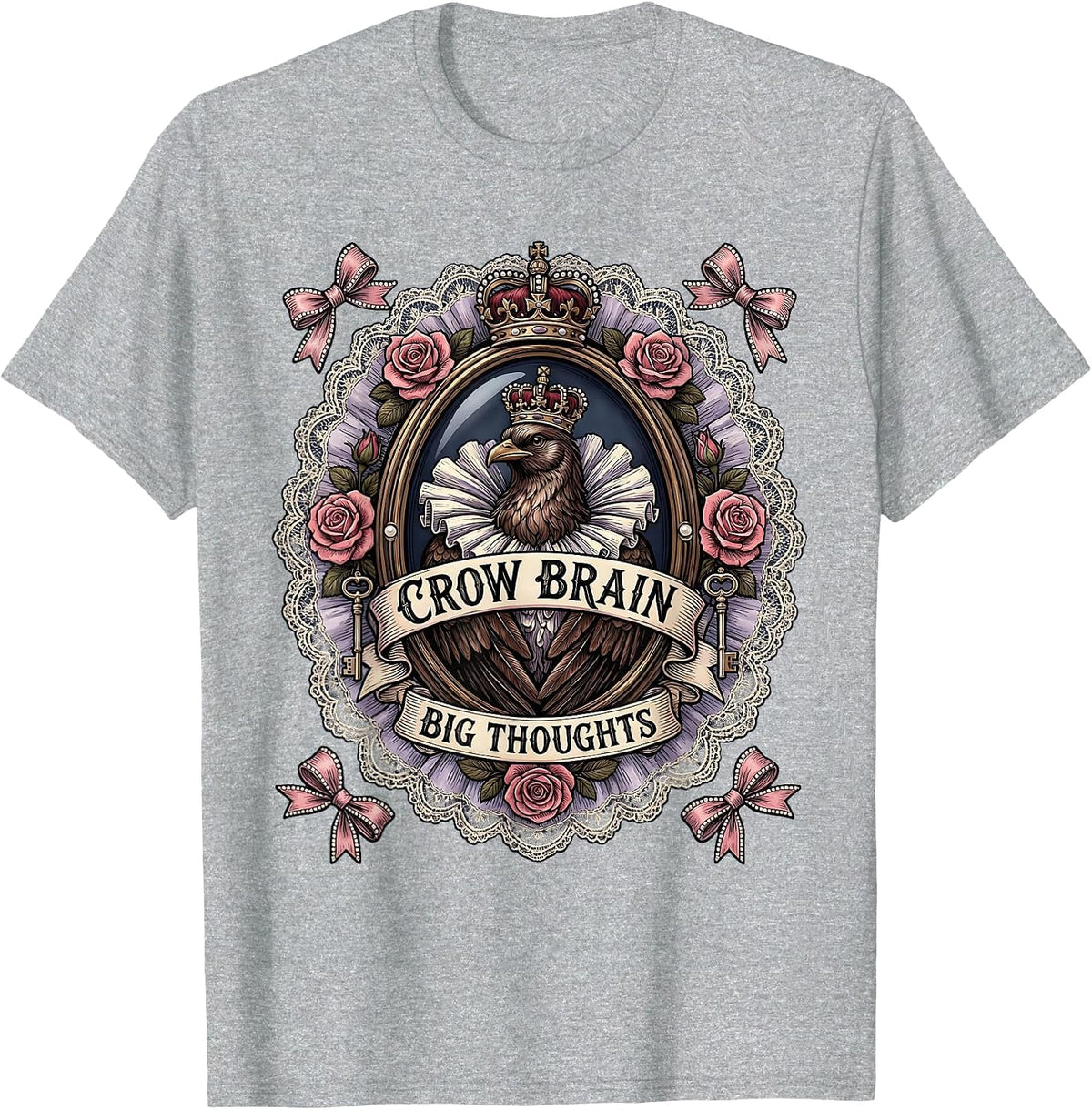 Men's Crow Brain Big Thoughts Funny Crow Design T-Shirt - Heather Grey