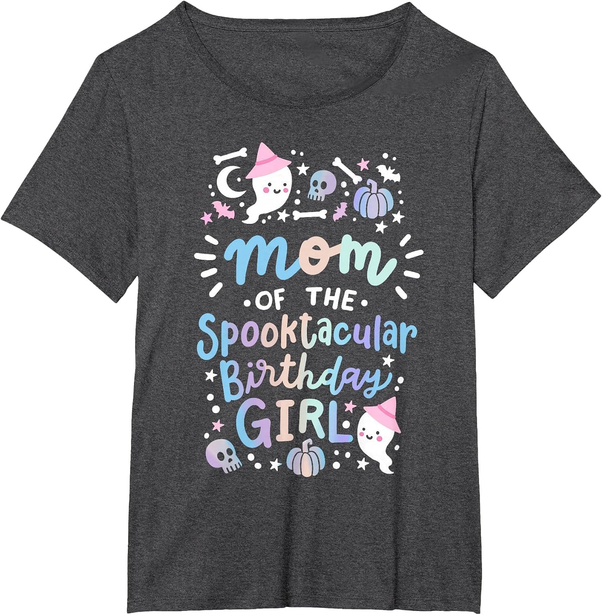 Mom of the Spooktacular Birthday Girl Halloween Family T-Shirt - Dark Heather Grey
