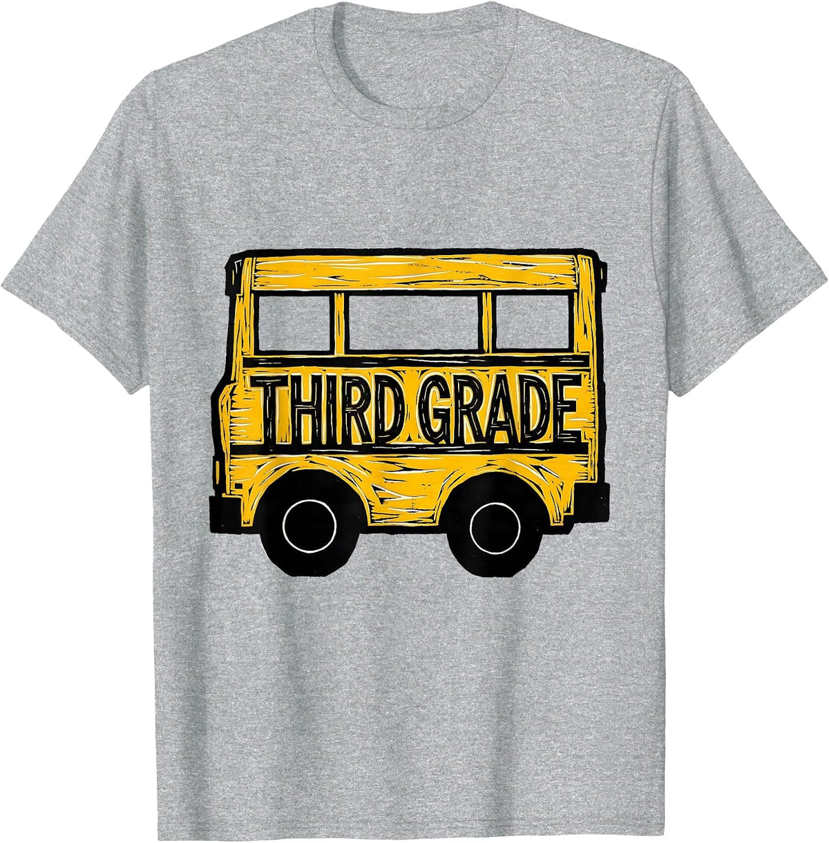 Men's Third Grade Linocut School Bus Teacher Student First Day T-Shirt - Heather Grey