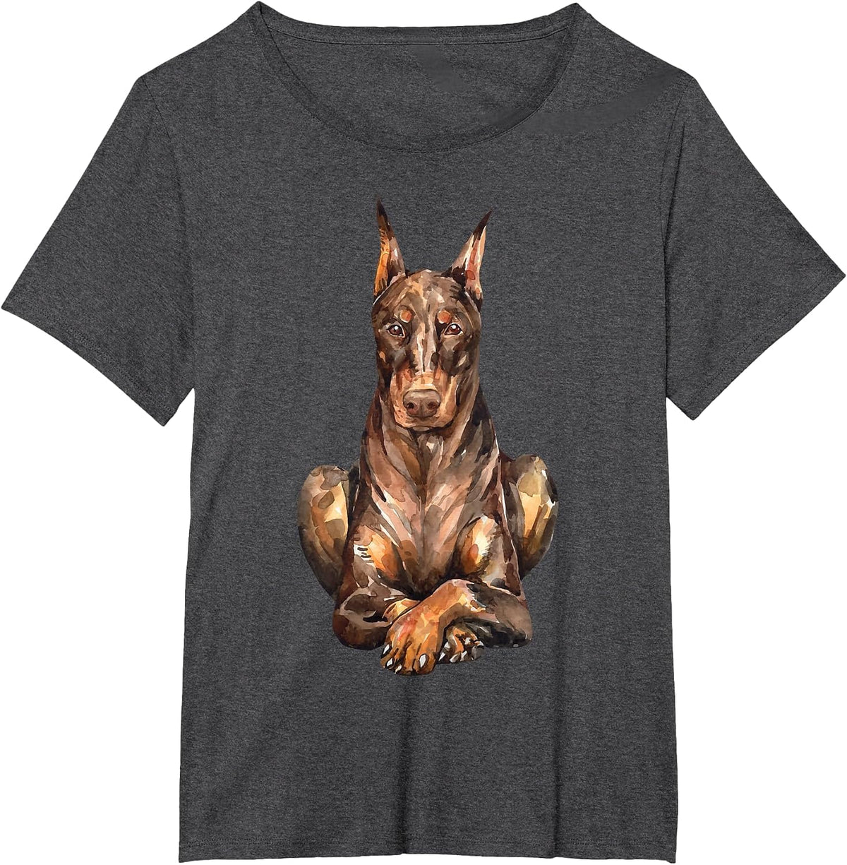 Watercolour Portrait Doberman Pinscher for Dog Owners T-Shirt - Dark Heather Grey