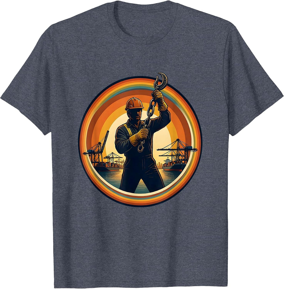 Labor Day Dock Worker Cargo Hook Harbor Illustration T-Shirt - Heather Blue
