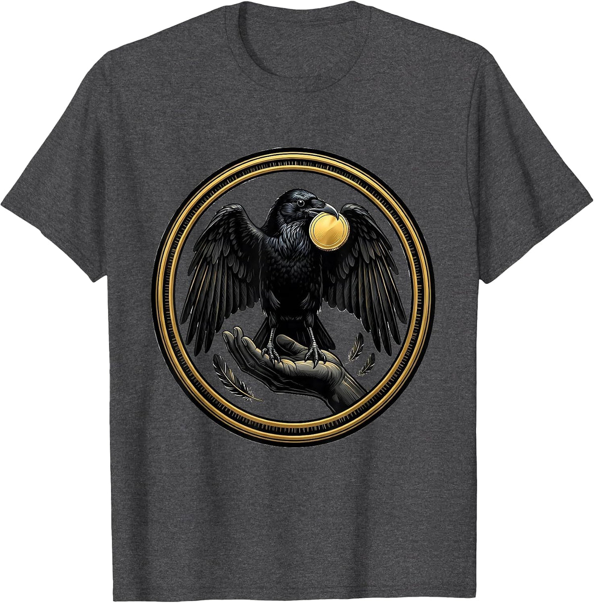 Men's Crow Stealing Gold Coin Illustration T-Shirt - Dark Heather Grey