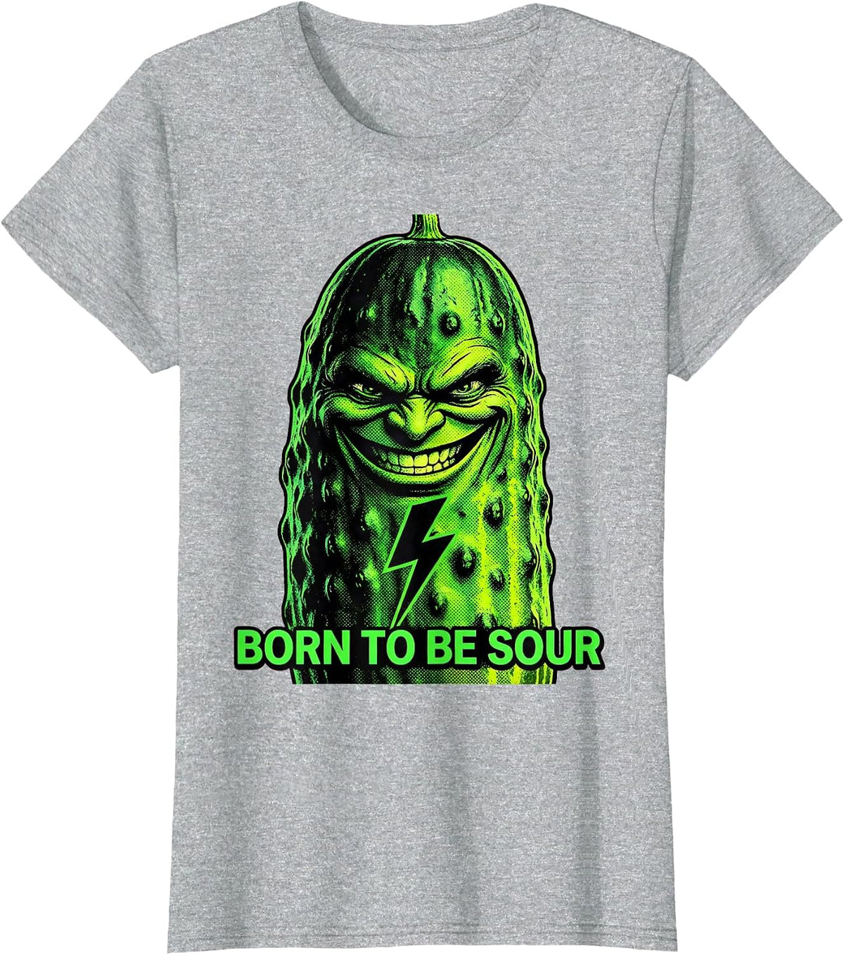 Women's Born to Be Sour Funny Pickle Graphic Design T-Shirt - Heather Grey