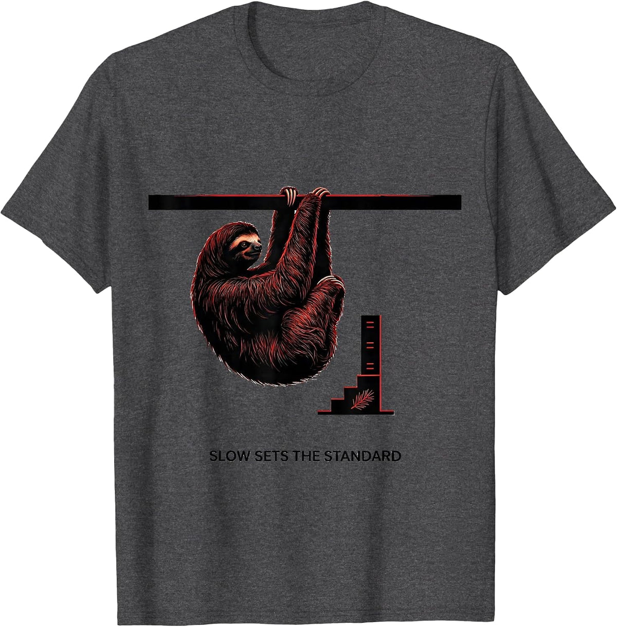 Men's Slow Sets The Standard Funny Sloth Lover Ugly Christmas T-Shirt - Dark Heather Grey
