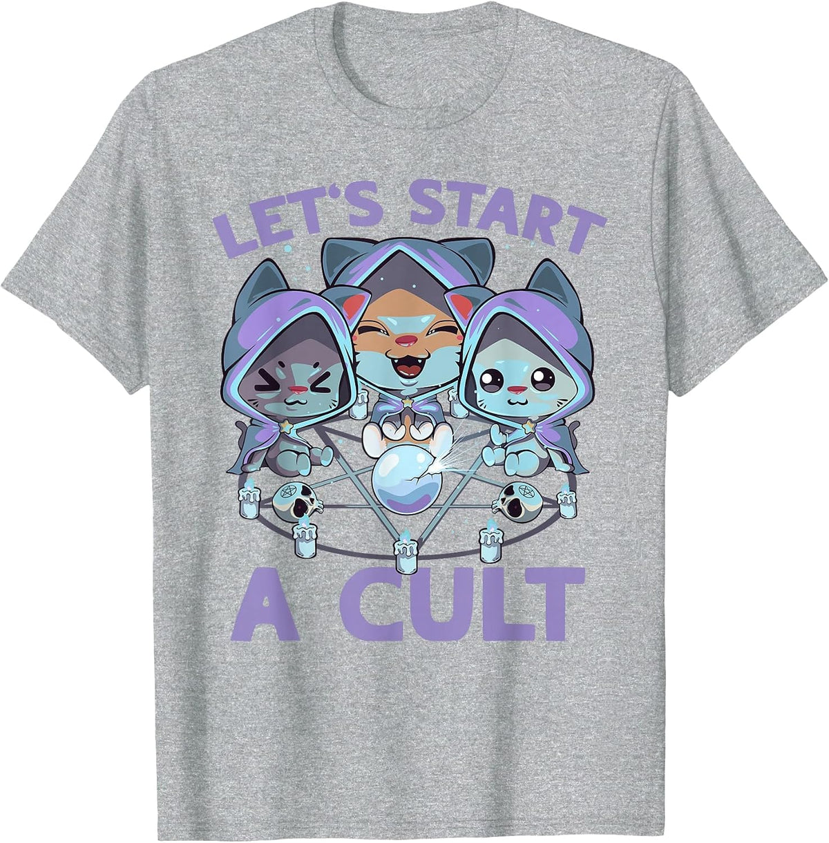 Pastel Goth Kawaii Occult Cats Summon Let's Start A Cult Cat T-Shirt - Heather Grey