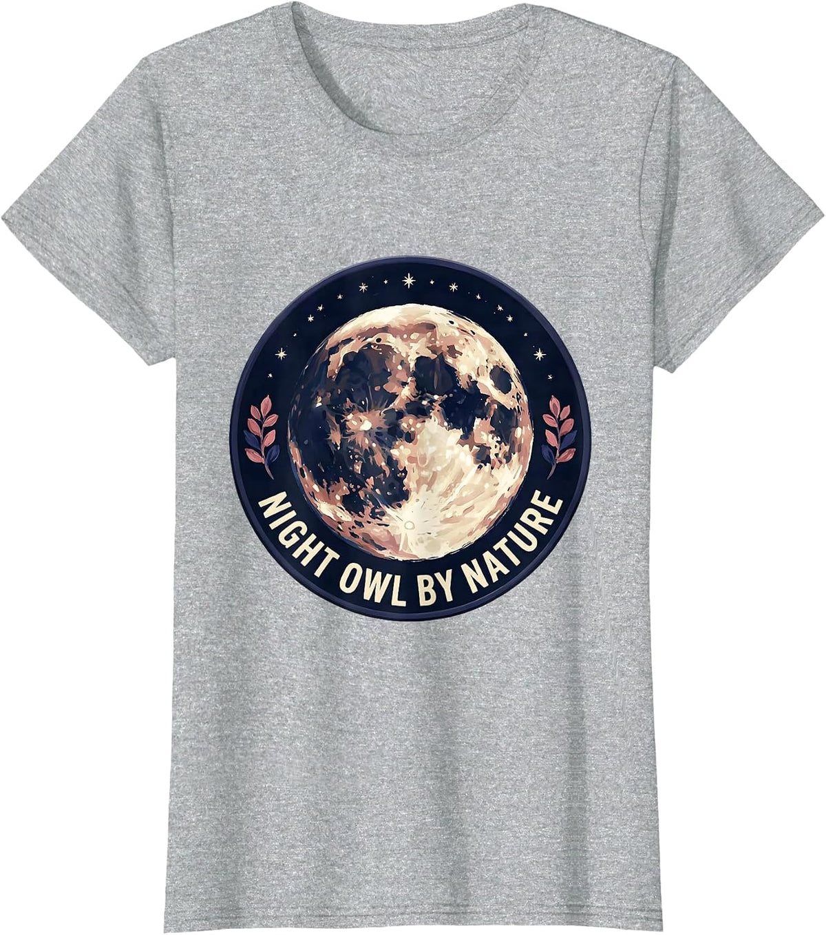 Night Owl By Nature Whimsical Boho Moon Phase Celestial T-Shirt - Heather Grey