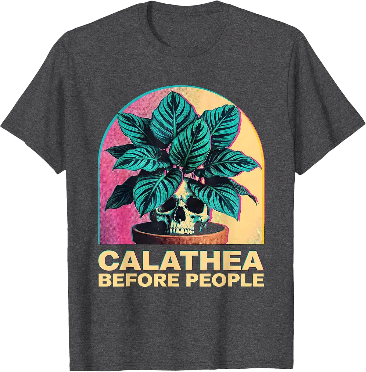 Men's Calathea Before People Risograph Grunge Plant Lover Humor T-Shirt - Dark Heather Grey