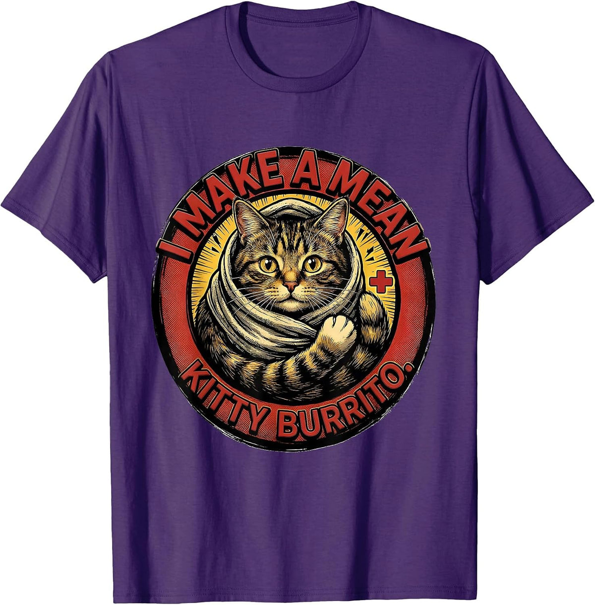 Men's I Make A Mean Kitty Burrito Funny Veterinarian Vet Tech Gift T-Shirt - Purple