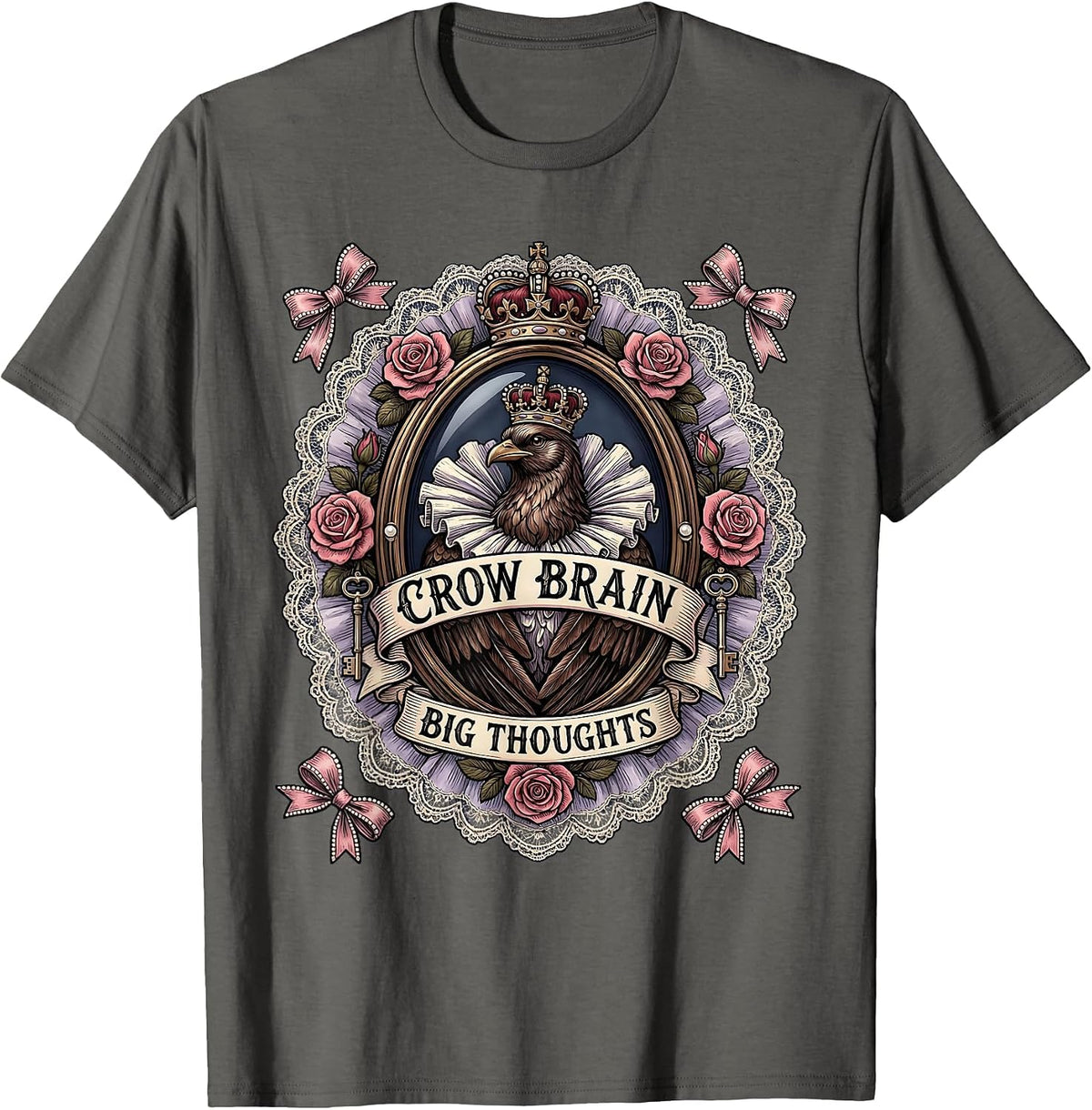 Men's Crow Brain Big Thoughts Funny Crow Design T-Shirt - Asphalt Grey