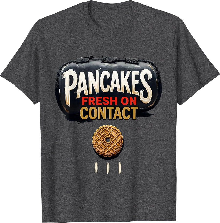 Men's Pancakes Fresh On Contact Funny Football Lineman Offensive T-Shirt - Dark Heather Grey