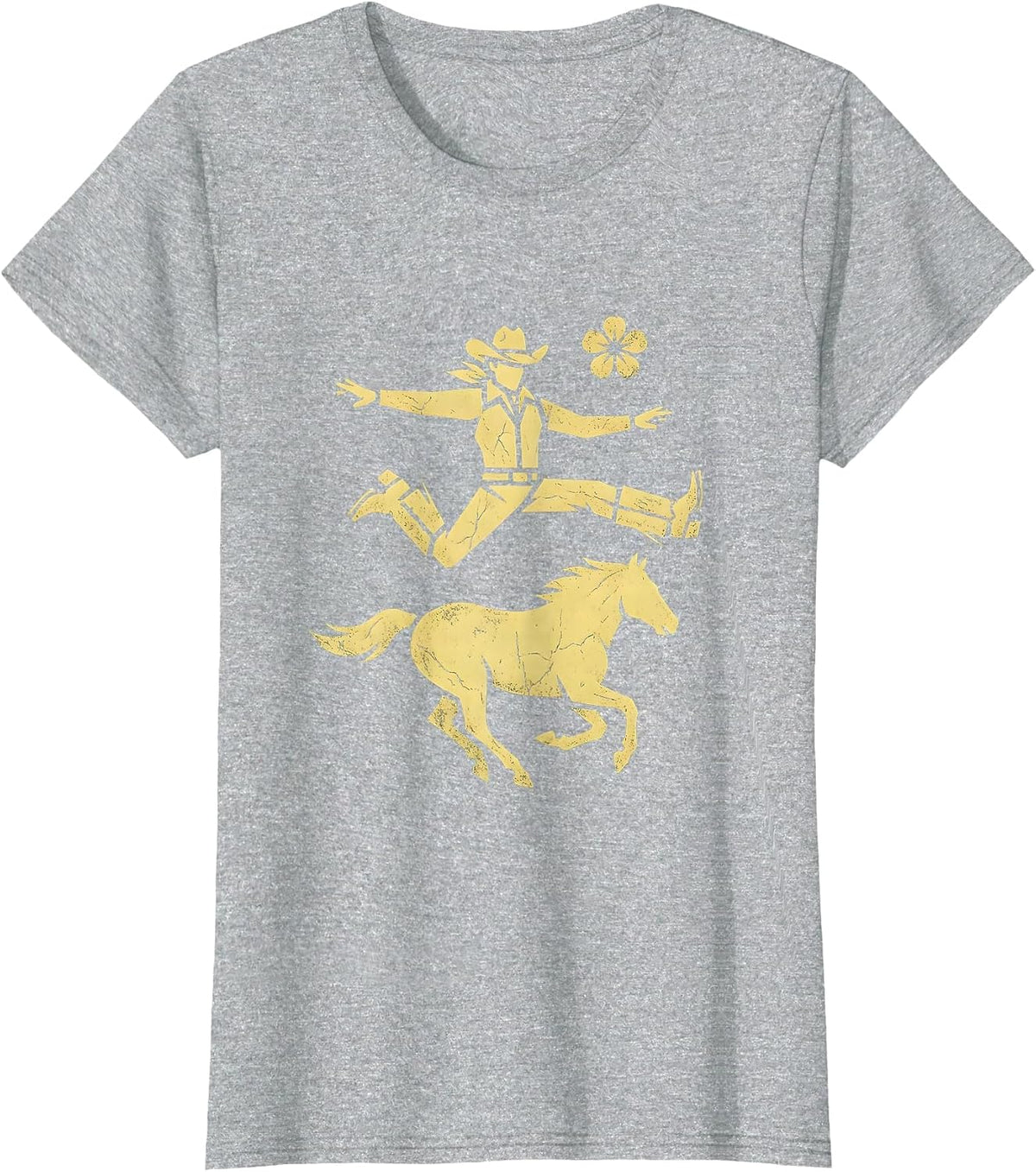 Cowgirl Mid-Leap Off Moving Horse Graphic T-Shirt - Heather Grey