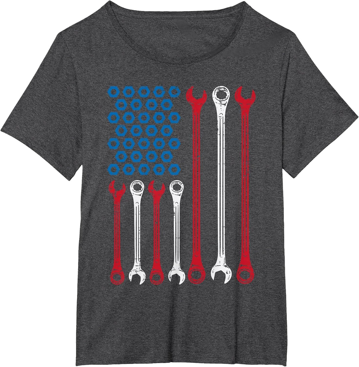Wrench Flag Vintage Fathers Day Patriotic Mechanic Dad Men T-Shirt - Dark Heather Grey