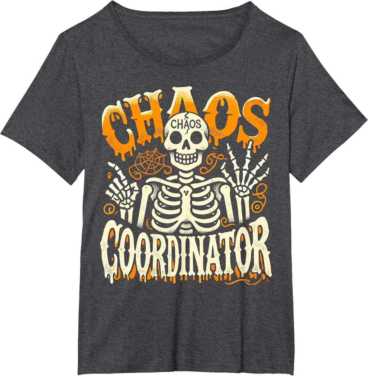 Skeleton Halloween Chaos Coordinator for Women Men Teacher T-Shirt - Dark Heather Grey