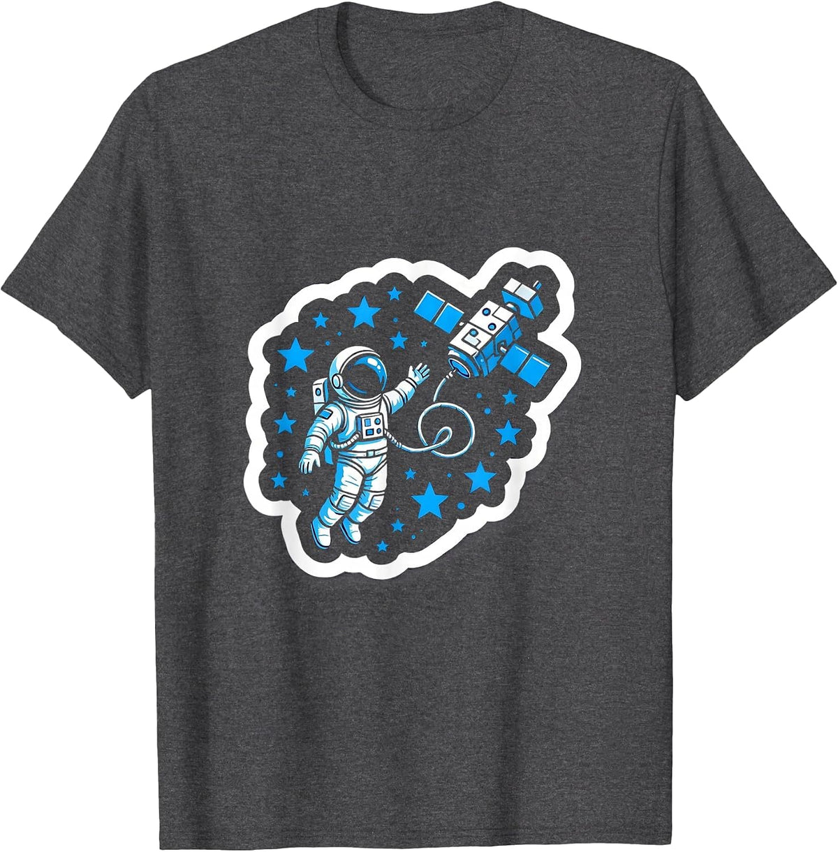 Men's Astronaut Drifting Away From Spaceship Design T-Shirt - Dark Heather Grey