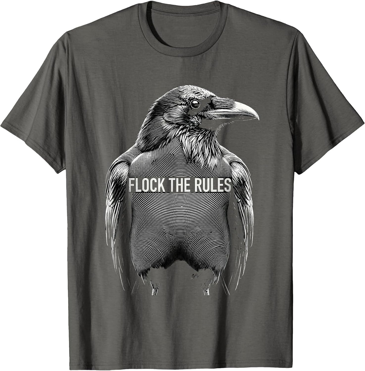 Flock The Rules Bold Crow Graphic Design T-Shirt - Asphalt Grey